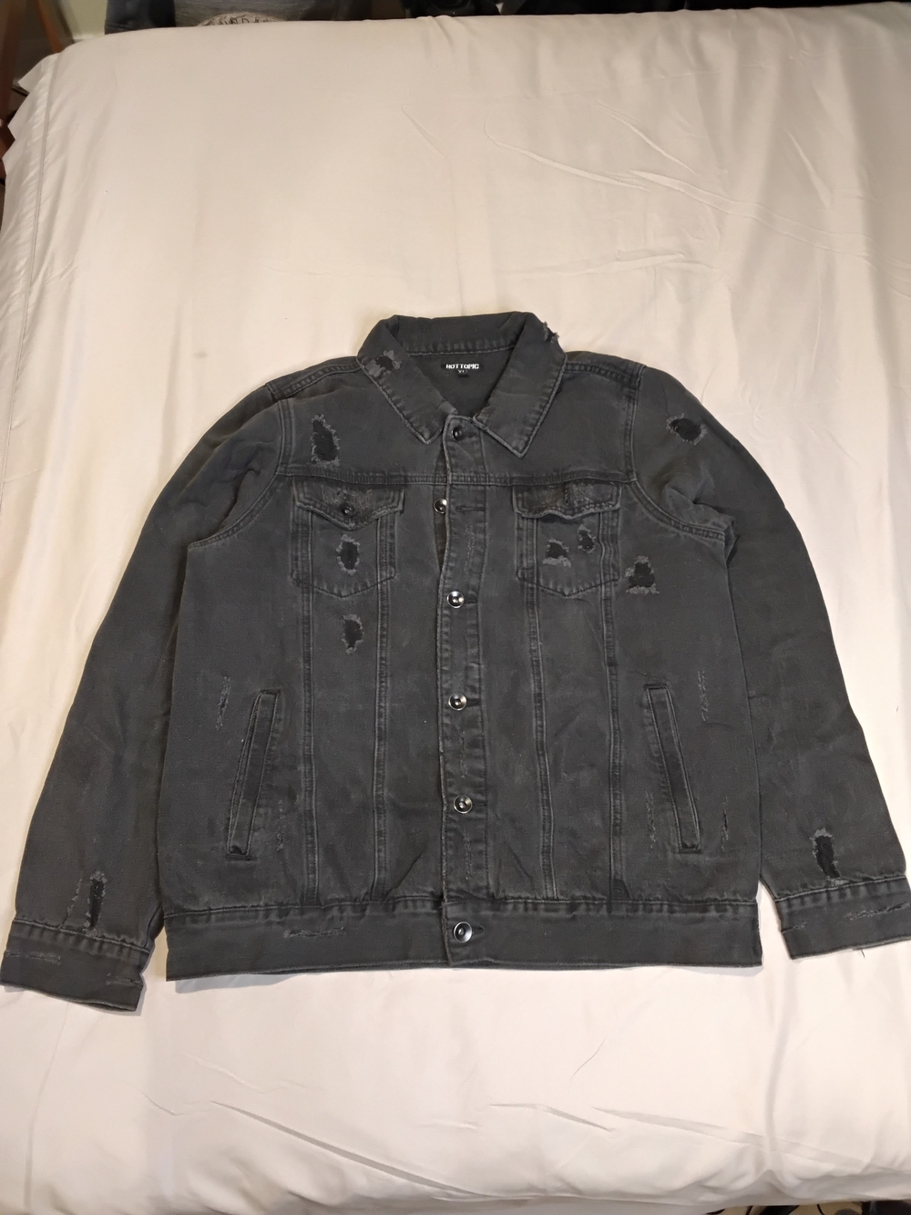 Hot Topic Men's Distressed Black Denim Jacket Sz XL